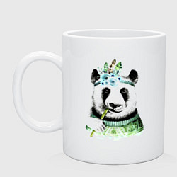 Кружка керамическая Прикольный панда жующий стебель бамбука, цвет: белый