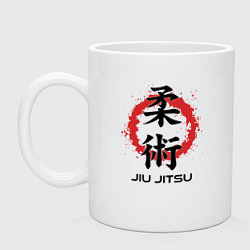 Кружка керамическая Jiu jitsu red splashes logo, цвет: белый
