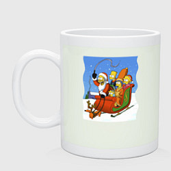 Кружка керамическая Новогодняя семейка Симпсонов в санях запряженных с, цвет: фосфор