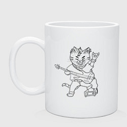 Кружка керамическая Кот рокер с гитарой, цвет: белый