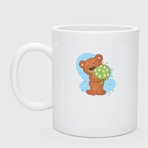 Кружка Мишка с букетом ромашек / Белый – фото 1