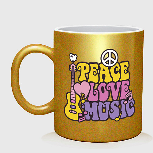 Кружка Мир любовь и музыка / Золотой – фото 1