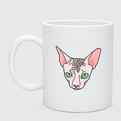 Кружка керамическая Сфинкс - кот без шерсти, цвет: белый