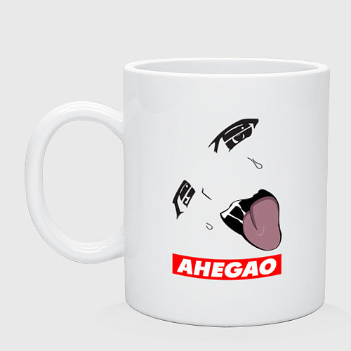 Кружка Лицо ахегао с красным логотипом / Белый – фото 1
