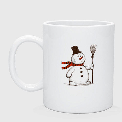 Кружка Новогодний снеговик с метлой / Белый – фото 1
