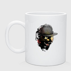 Кружка керамическая Крутой чёрный котяра в наушниках, цвет: белый