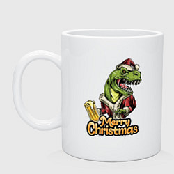 Кружка керамическая Рождественский динозавр, цвет: белый