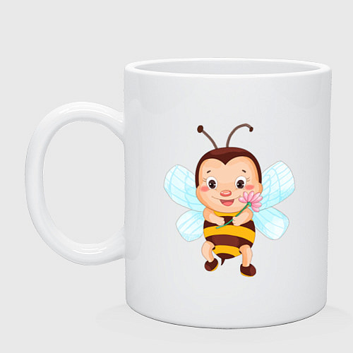 Кружка Пчела держит цветы / Белый – фото 1