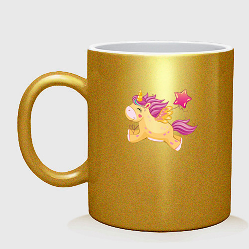 Кружка Единорог с шариком в виде сердечка / Золотой – фото 1