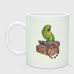 Кружка керамическая Зеленый попугай на сундуке с сокровищами, цвет: фосфор