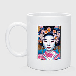 Кружка керамическая Гейша поп-арт, цвет: белый