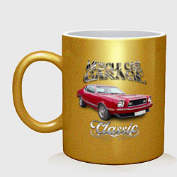 Кружка керамическая Маслкар Ford Mustang, цвет: золотой