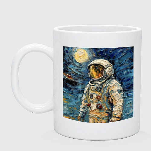 Кружка Космонавт на луне в стиле Ван Гог / Белый – фото 1