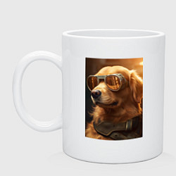 Кружка керамическая Золотистый ретривер в золотых очках, цвет: белый