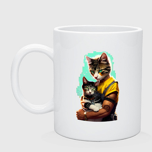 Кружка Кот с котёнком - нейросеть / Белый – фото 1