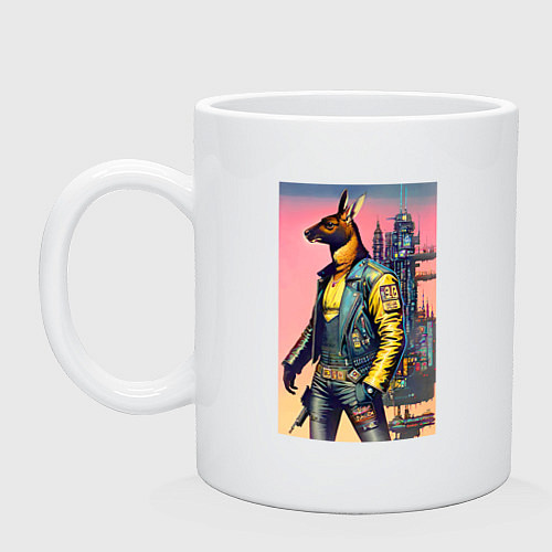 Кружка Kangaroo - cyberpunk - neural network - art / Белый – фото 1