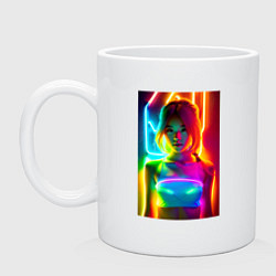 Кружка керамическая Japanese girl - neon glow - neural network, цвет: белый