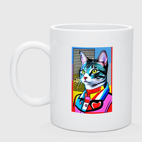 Кружка Стильный кот - поп-арт / Белый – фото 1