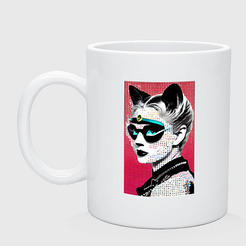 Кружка Cat girl in a mask - neural network - pop art / Белый – фото 1