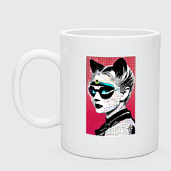 Кружка керамическая Cat girl in a mask - neural network - pop art, цвет: белый