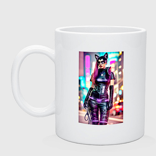 Кружка Cyberpunk - cat girl - neural network / Белый – фото 1