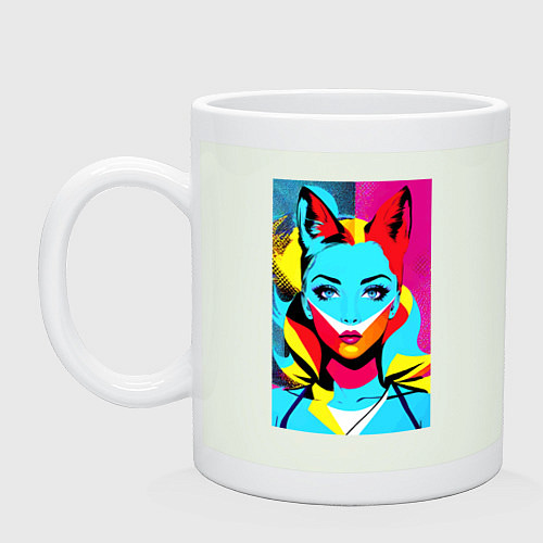 Кружка Fox girl - pop art - neural network / Фосфор – фото 1