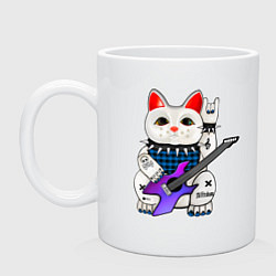 Кружка керамическая Японский кот нэко с гитарой, цвет: белый