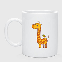 Кружка керамическая Жираф и птичка, цвет: белый