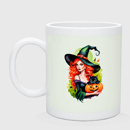 Кружка Рыжая ведьма с тыквой и черным котом / Фосфор – фото 1