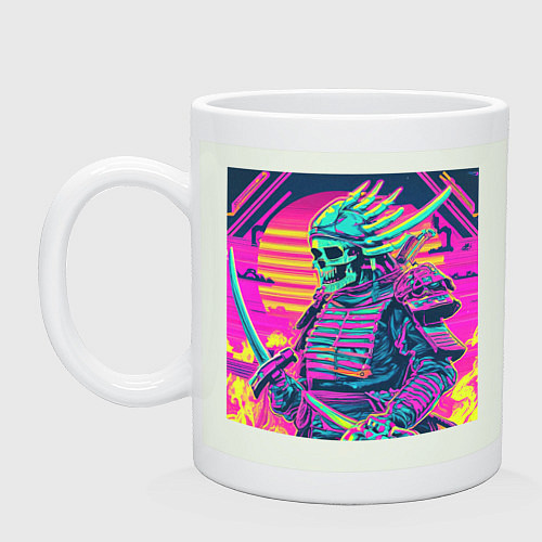 Кружка Кислотный самурай скелет в стиле retrowave / Фосфор – фото 1