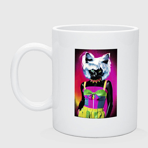 Кружка Cat fashionista - pop art - neural network / Белый – фото 1