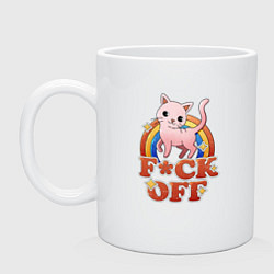 Кружка керамическая F*ck off cat retro, цвет: белый