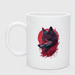 Кружка керамическая Красный сверепый волк, цвет: белый