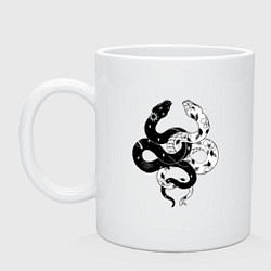 Кружка керамическая Змеи инь и янь - черное белое, цвет: белый
