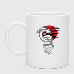 Кружка керамическая Тату японский дракон с красным солнцем, цвет: белый