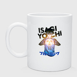 Кружка керамическая Исаги из аниме синяя тюрьма, цвет: белый