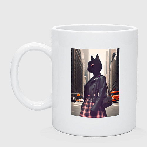 Кружка Cat fashionista - New York - ai art / Белый – фото 1