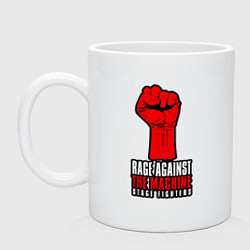 Кружка керамическая Rage against the machine - fist, цвет: белый