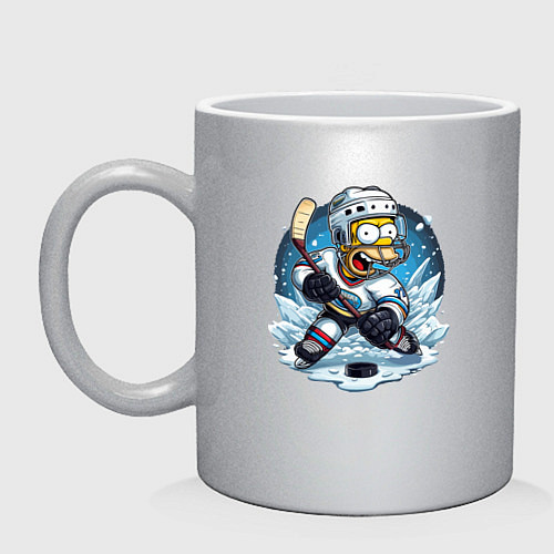 Кружка Гомер Симпсон - хоккейный нападающий / Серебряный – фото 1