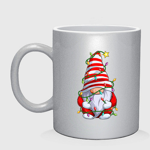 Кружка Новогодний гном с гирляндой / Серебряный – фото 1