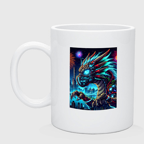 Кружка Cyber dragon - ai art neon / Белый – фото 1