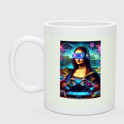 Кружка Mona Lisa is an avid gamer - cyberpunk / Фосфор – фото 1