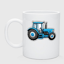Кружка керамическая Синий трактор сбоку, цвет: белый