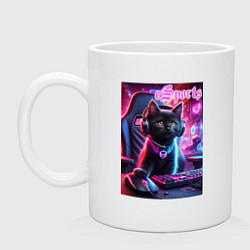 Кружка керамическая Чёрный котёнок - киберспорт, цвет: белый