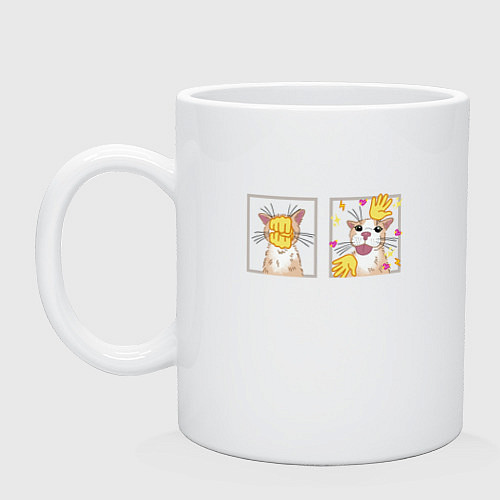 Кружка Глупый котик показывает язык, мем / Белый – фото 1