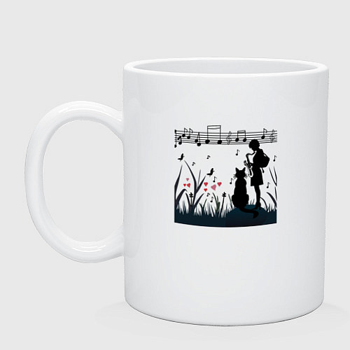 Кружка Девушка и кот или музыка для души / Белый – фото 1