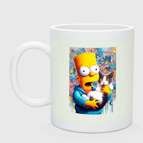 Кружка Bart Simpson with a kitten - ai art / Фосфор – фото 1