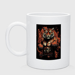 Кружка керамическая Тайский бокс тигр в стойке, цвет: белый