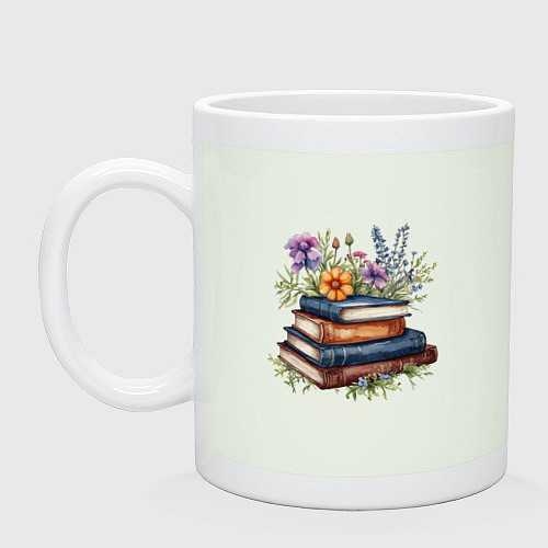 Кружка Стопка книг с полевыми цветами / Фосфор – фото 1
