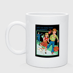Кружка керамическая Убегайте от любых проблем мем, цвет: белый